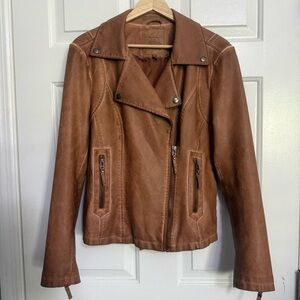 Max Studio Brown Faux Leather Moto Jacket – Size M